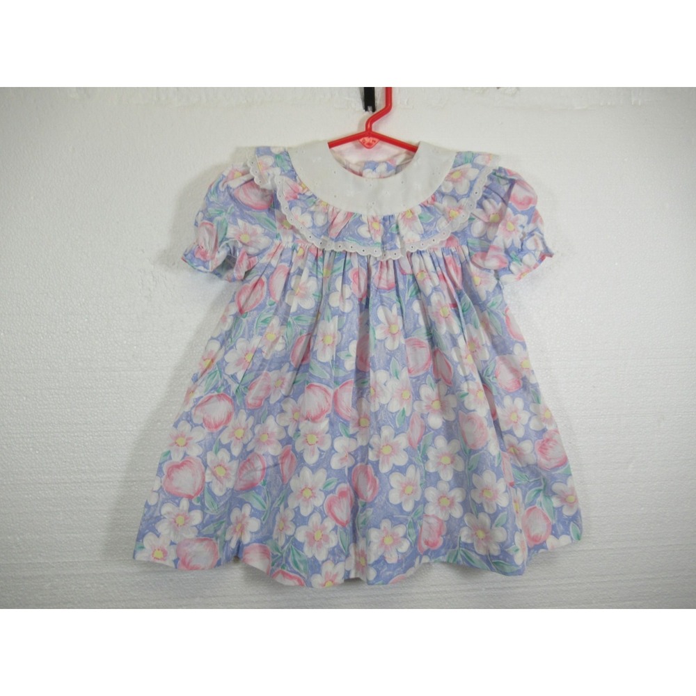 Vintage 90s Polly Flinders Floral Dress Girls 2T Pastel Short Sleeve
